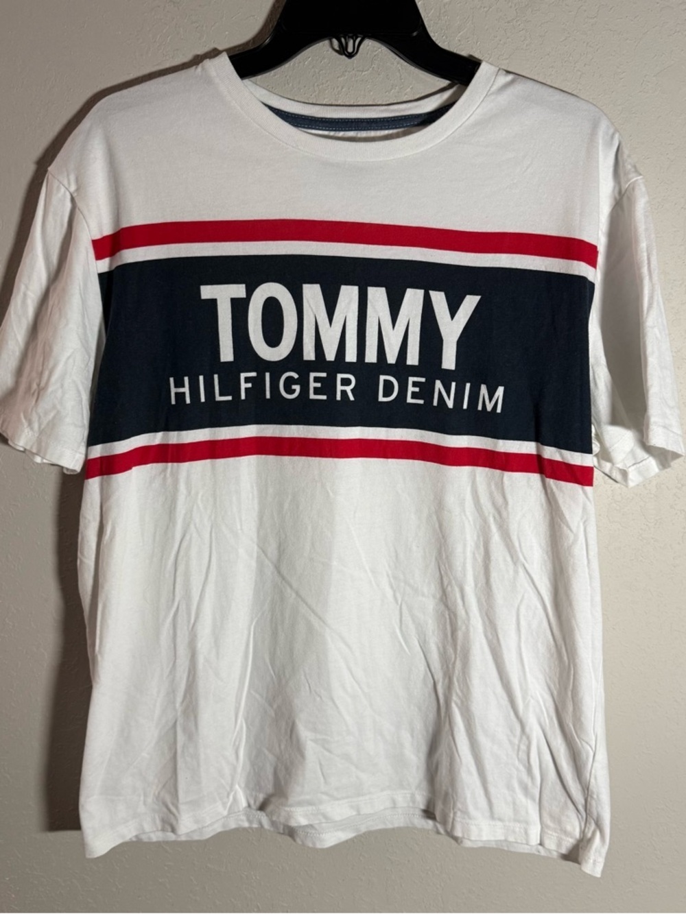 Men’s L White Tommy Hilfiger Denim Preppy Casual Cozy Normcore Basic Tee Shirt